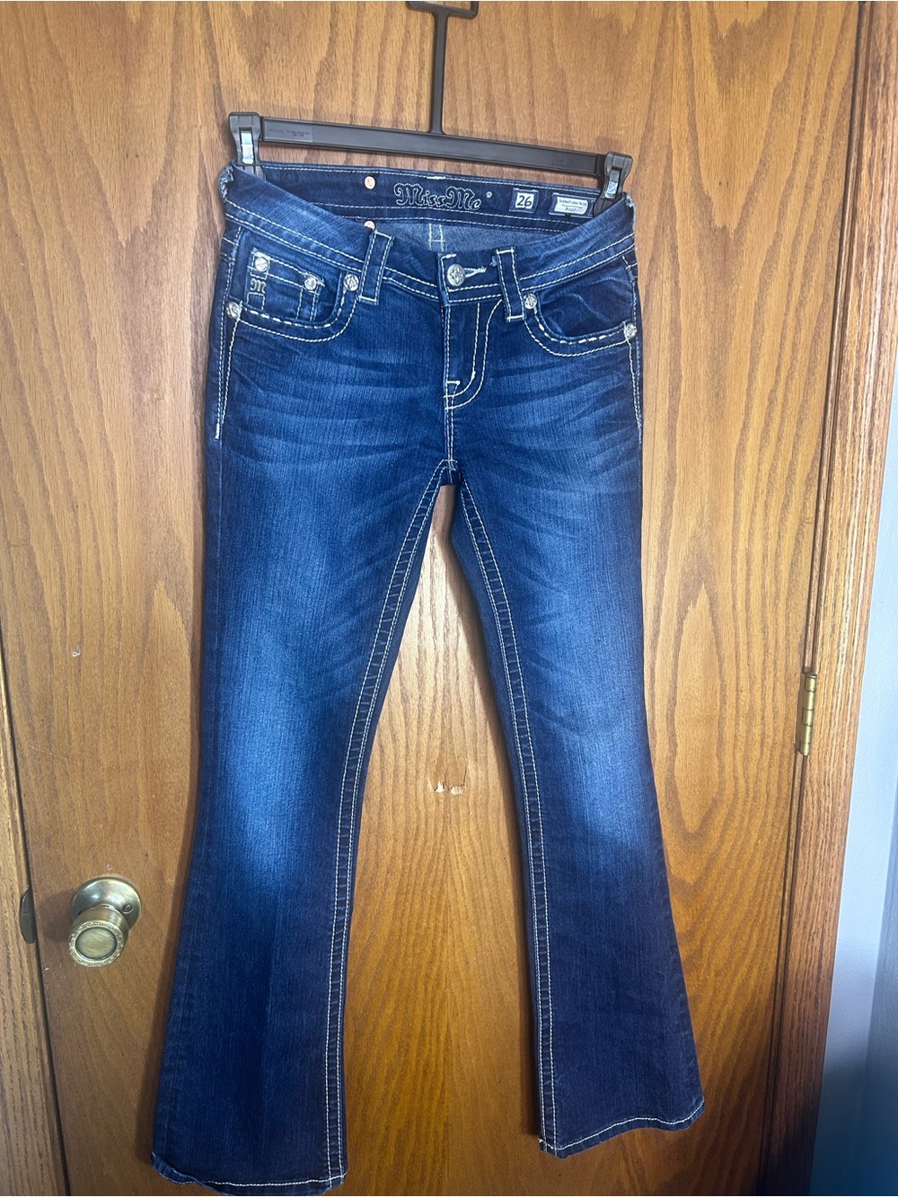 Miss Me Dark Blue Flare Jeans with Contrast Stitching